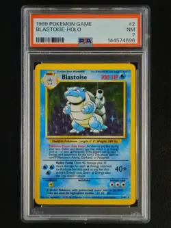 Blastoise 2/102 Holo Rare Pokemon 1999 WOTC Unlimited Base Set PSA 7 NM - Image 1