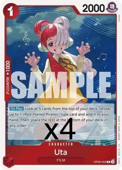 4X One Piece Card Game Uta OP09-002 Rare NM - Image 1