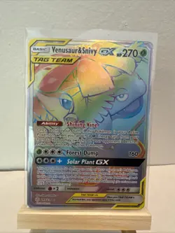 Pokemon TCG Venusaur & Snivy GX Cosmic Eclipse Rainbow Rare Card 249/236 - Image 1