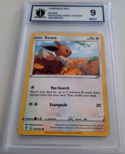 Eevee 2021 Pokemon SWSH Evolving Skies #125 125/203 Unlimited POS Graded 9 Mint - Image 1