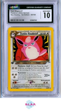 DUNKLES KNUDDELUFF POKEMON 40/105 2002 NEO DESTINY 1ST EDITION DEUTSCH CGC 10 - Image 1