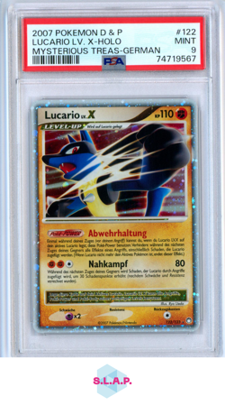 LUCARIO LV. X-HOLO MYSTERIOUS TREAS-GER POKEMON DIAMOND & PEARL 2007 122 PSA 9 - Image 1