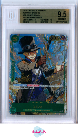 SABO ONEPIECE TCG BANDAI OP09-027 2025 3RD ANN. EVENT WINNER PRIZE ENG BGS 9.5 - Image 1