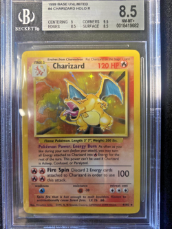 BGS 8.5 Charizard 4/102 Pokemon Base Set Unlimited Holo Card R 1999 - Image 1