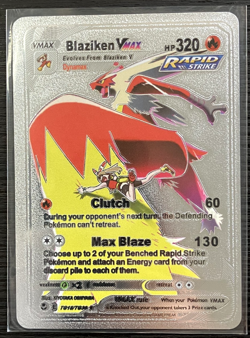 Blaziken Vmax Silver Foil Fan Art Vinyl Collector Pokemon Card Costumed - Image 4
