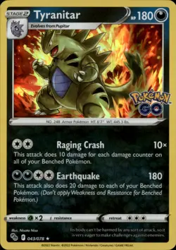 Tyranitar 043/078 Holo Rare Pokemon GO Pokemon Holo NM - Image 1