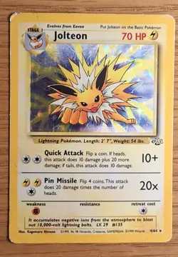 MP Jolteon Holo Rare Pokemon Card WOTC TCG 4/64 Jungle Set Vintage - Image 1
