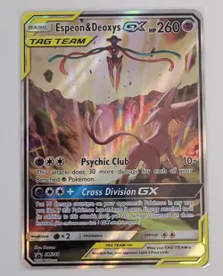 Pokemon Espeon & Deoxys GX TAG TEAM Promo Full Art SM240 Holo 260HP - Image 1