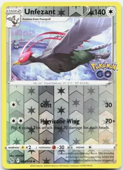 Unfezant 063/078 Uncommon Pokemon GO Pokemon Reverse Holo Near Mint - Image 1