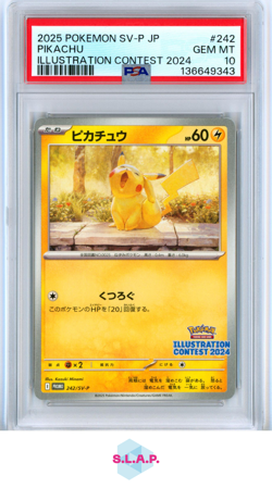 PIKACHU POKEMON 242/SV-P 2025 ILLUSTRATION CONTEST 2024 PROMO JAPANESE PSA 10 - Image 1