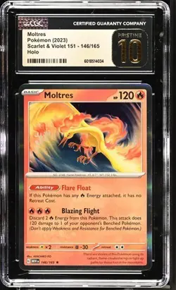 CGC 10 PRISTINE Moltres 146/165 Scarlet & Violet 151 Pokemon 2023 - Image 1