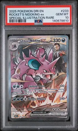 2025 Pokemon DRI EN Rockets Nidoking Ex SIR 233/182 PSA 10 - Image 1