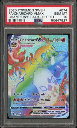 PSA 10 Charizard Vmax 074/073 Pokemon Champion's Path Sword & Shield Secret 5a - Image 1