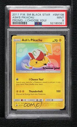 Ash's Pikachu (I Choose You! Movie Promo) Pokemon Sun & Moon Black Star PSA 9 - Image 1
