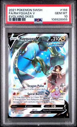 Pokemon Rayquaza V Evolving Skies Full Alt Art #194 PSA 10 Gem Mint 5a - Image 1