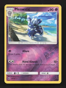 Meowstic 60/147 Rare Burning Shadows Pokemon Reverse Holo Near Mint - Image 1