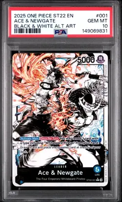 2025 ONE PIECE ST22-001 STARTER DECK ACE & NEWGATE B&W PARALLEL ALT ART PSA 10 - Image 1