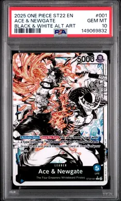 2025 ONE PIECE ST22-001 STARTER DECK ACE & NEWGATE B&W PARALLEL ALT ART PSA 10 - Image 1
