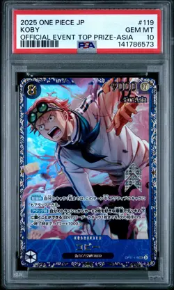 2025 ONE PIECE JAPANESE PROMOS OFFICIAL EVENT TOP PRIZE-ASIA #119 KOBY PSA 10 - Image 1