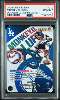 Monkey D. Luffy 2025 Dodgers X One Piece Night Promo English EB02-010 L PSA 10 - Image 1
