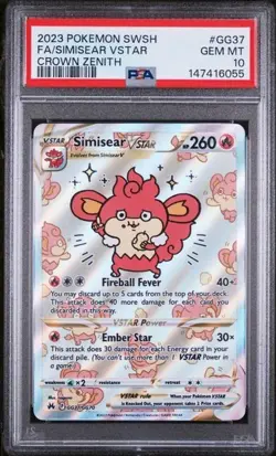 PSA 10 Simisear Vstar GG37/GG70 Pokemon Crown Zenith Galarian Gallery Card - Image 1