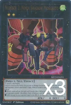 3X Yugioh Number 2: Ninja Shadow Mosquito MP25-EN291 Ultra Rare 1st Edition NM - Image 1