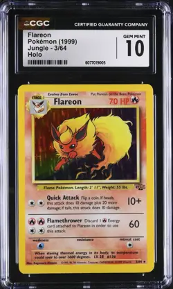 CGC 10 GEM MINT Flareon Jungle 3/64 Holo Rare Pokemon Card - Image 1