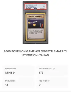 POKEMON PSA 9 OGGETTI SMARRITI 74/102 SET BASE 1st PRIMA EDIZIONE ITALIANO 2000 - Image 4