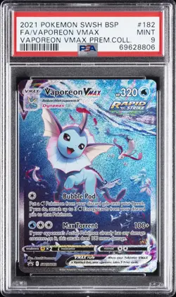 2021 POKEMON SWSH BLACK STAR PROMO #182 FULL ART/VAPOREON VMAX PSA 9 - Image 1