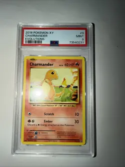 Charmander 9 108 2016 Pokemon XY Mint PSA 9 Evolutions Card Scratched Plastic - Image 1