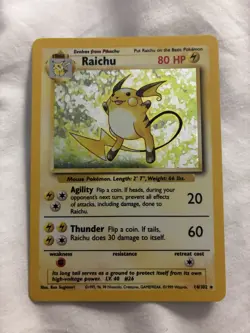 Pokemon TCG Raichu Base Set Holo Unlimited Rare Card 14/102 LP - Image 1