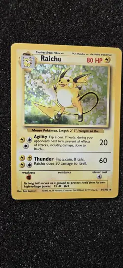 Pokemon Raichu Base Set Holo Rare 80 HP Thunder Agility Card - Image 1