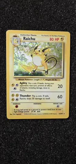 Pokemon Raichu Base Set Holo Rare 80 HP Thunder Agility Card - Image 2