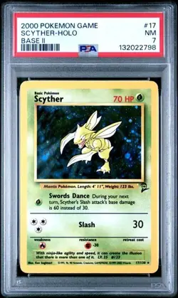 Pokemon PSA 7 Scyther 017/130 Base Set 2 Holo - Image 1