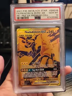 Pokemon TCG Pikachu & Zekrom GX SM248 Black Star Promo Holo PSA 10 Tag Team - Image 1