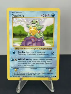 Pokemon Squirtle 063/102 Base Set (Shadowless) - Image 1