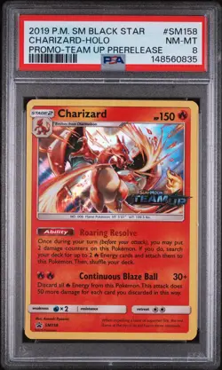 2019 Pokemon SM Black Star Promo Charizard Holo -Team Up Prerelease PSA 8 #SM158 - Image 1