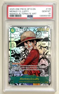 ONE PIECE OP13-118 MANGA ALT ART MONKEY D. LUFFY GEM MINT ENGLISH - Image 1