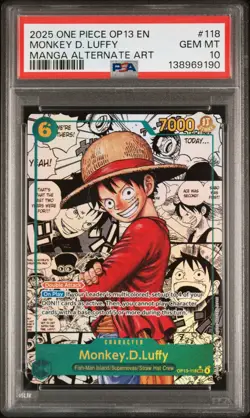 ONE PIECE OP13-118 MANGA ALT ART MONKEY D. LUFFY GEM MINT ENGLISH - Image 3