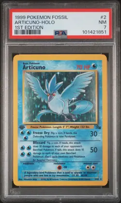 1999 POKEMON FOSSIL 1ST ED #2 ARTICUNO-HOLO PSA 7 - Image 1