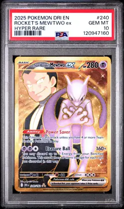 2025 Pokemon Destined Rivals Rocket's Mewtwo EX #240 PSA 10 - Image 1