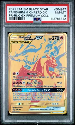 PSA 8 NM 2021 Pokemon SM247 Reshiram & Charizard GX Black Star Promo - Image 1