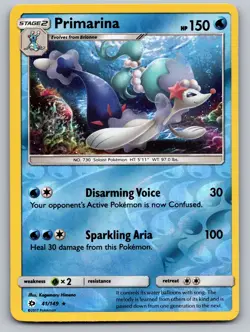 Primarina 41/149 Rare SM Base Set Pokemon Reverse Holo Near Mint - Image 1