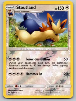 Stoutland 105/149 Rare SM Base Set Pokemon Reverse Holo Near Mint - Image 1