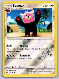 Bewear 111/147 Rare Burning Shadows Pokemon Reverse Holo Near Mint - Image 1