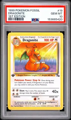1999 POKEMON DRAGONITE 1ST EDITION FOSSIL #19 PSA 10 - Image 1