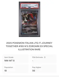 POKEMON PSA 8 N’S ZOROARK EX SPECIAL ILLUSTRATION RARE 185/159 JOURNEY TOGETHER - Image 4