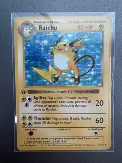 Raichu 14/102 1st Edition Holo Rare Pokemon Base Set WOTC Vintage 1999 Card - Image 1