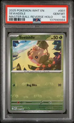 Pokemon White Flare Sewaddle Master Ball Reverse Holo 001 PSA 10 - Image 1