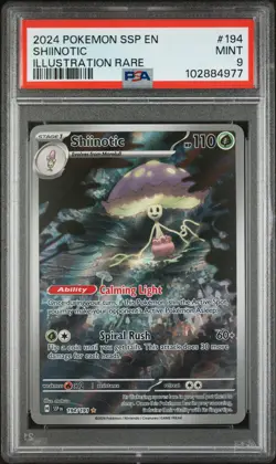 2024 POKEMON SSP EN-SURGING SPARKS ILLUSTRATION RARE #194 SHIINOTIC PSA 9 - Image 1